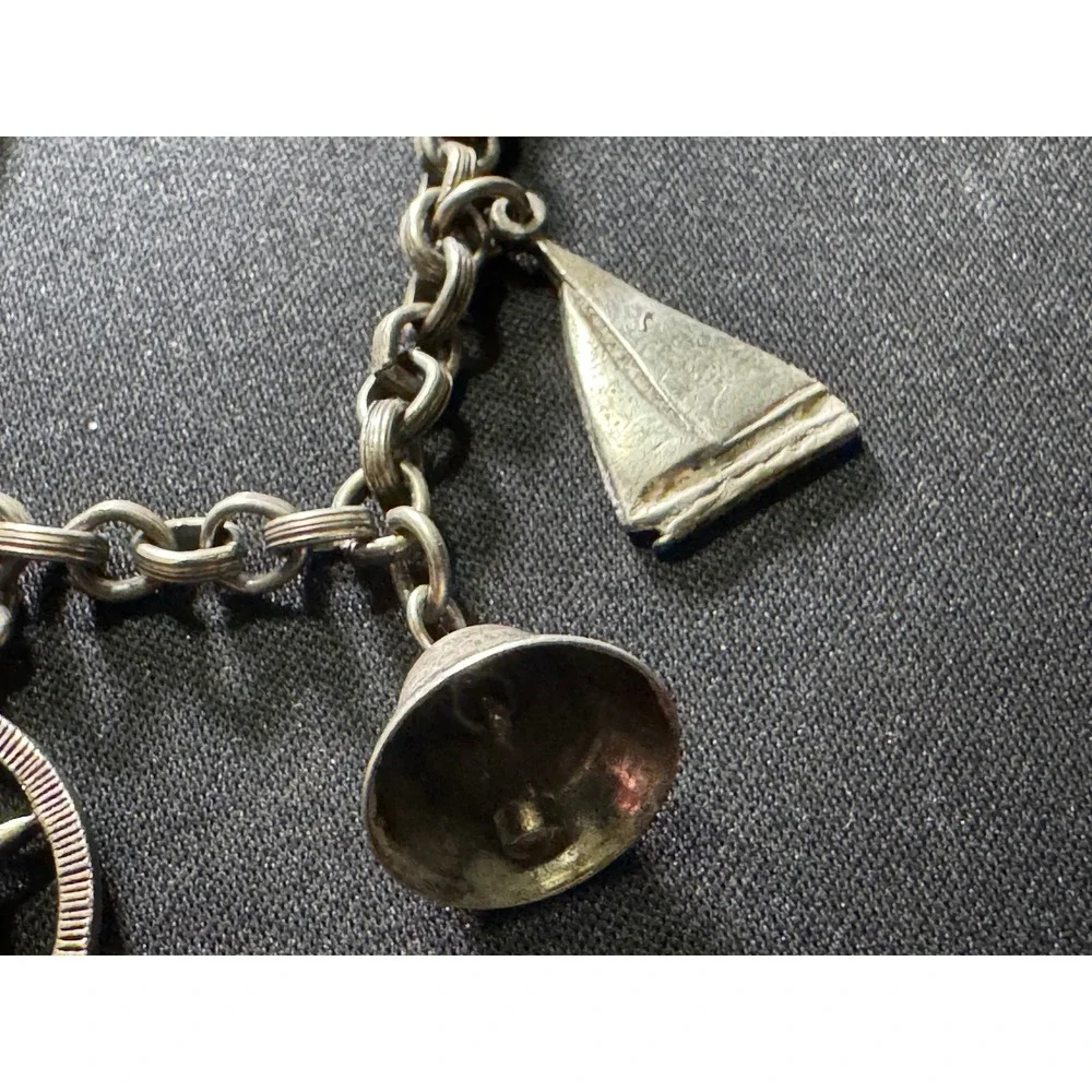 Vintage Coro Nautical Charm Bracelet Silver Tone Compass Anchor Sailboat 6.5in